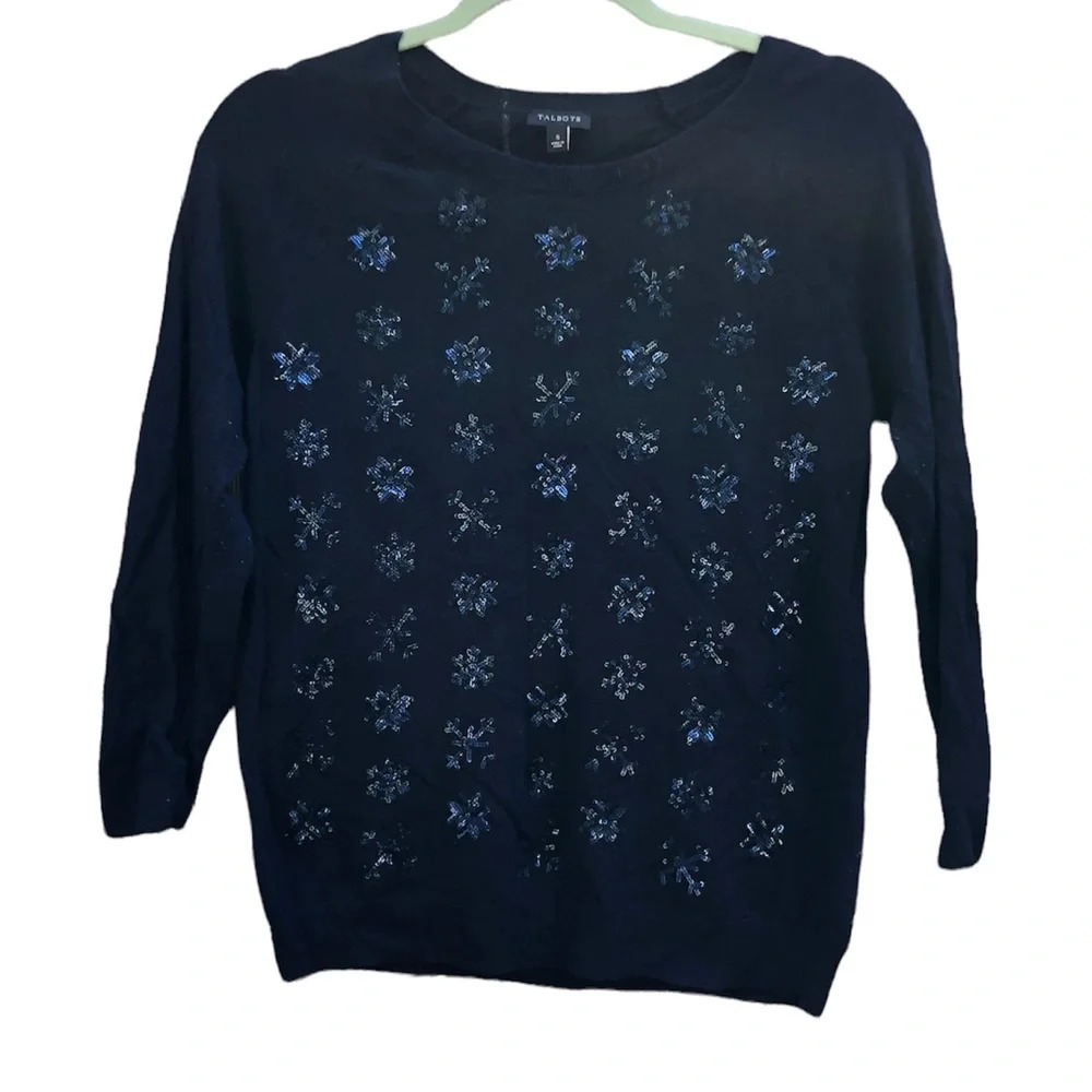 TALBOTS SEQUIN SNOWFLAKE WOOL SWEATER